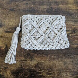 Vtg Astrobarn Crochet Macrame Clutch Purse Bag Boho Cottagecore Tassel  Minimal